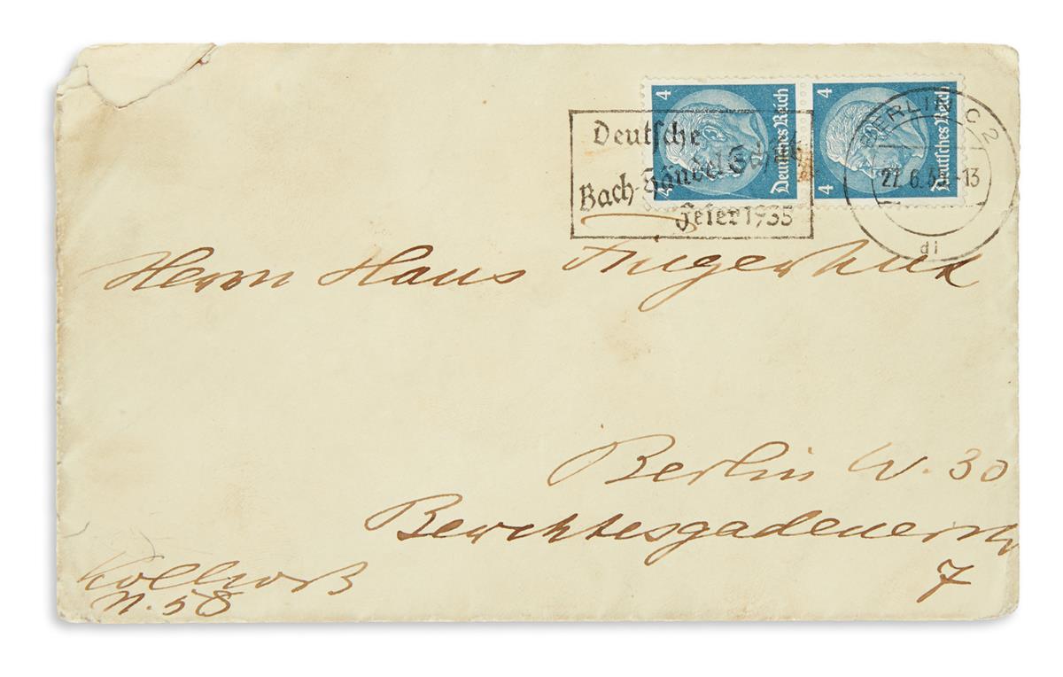 KOLLWITZ, KÄTHE. Signature (Kollwitz) on holograph envelope, addressed to Hans Fingerhut.